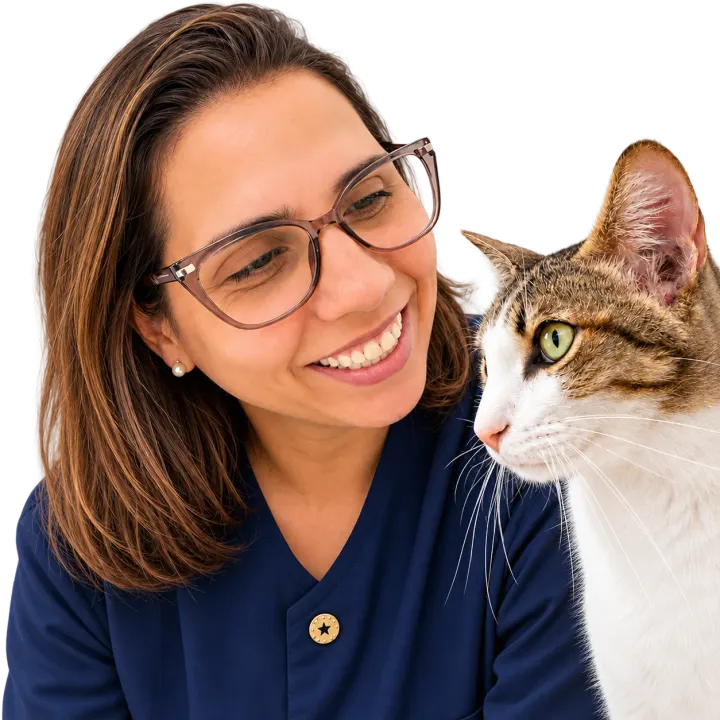 Dra. Camila Maia segurando um gato